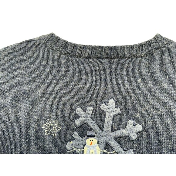 Croft & Barrow Womens  Snowman & Snowflake Cardigan Sweater Small Blue Ramie & A - Picture 13 of 13